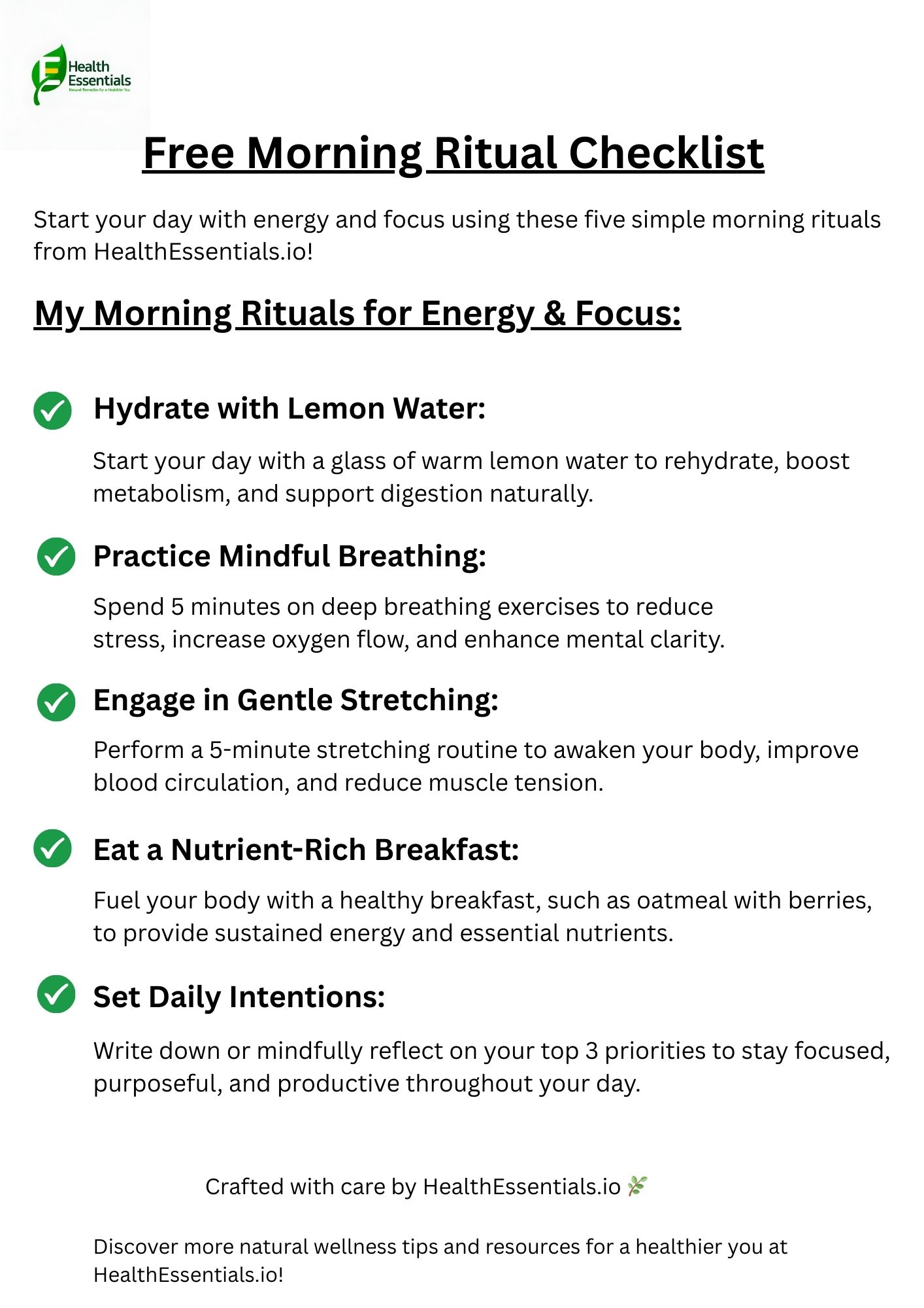 Free Morning Ritual Checklist Preview